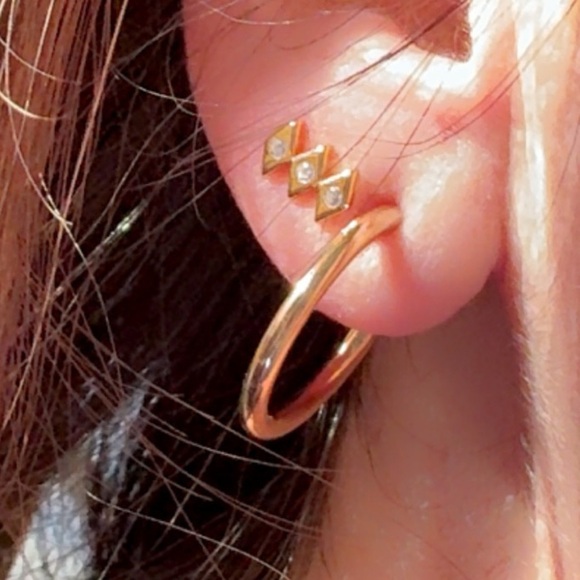 Stainless Steel 14K Gold Half Hoop Earrings 20mm - Picture 3 of 12